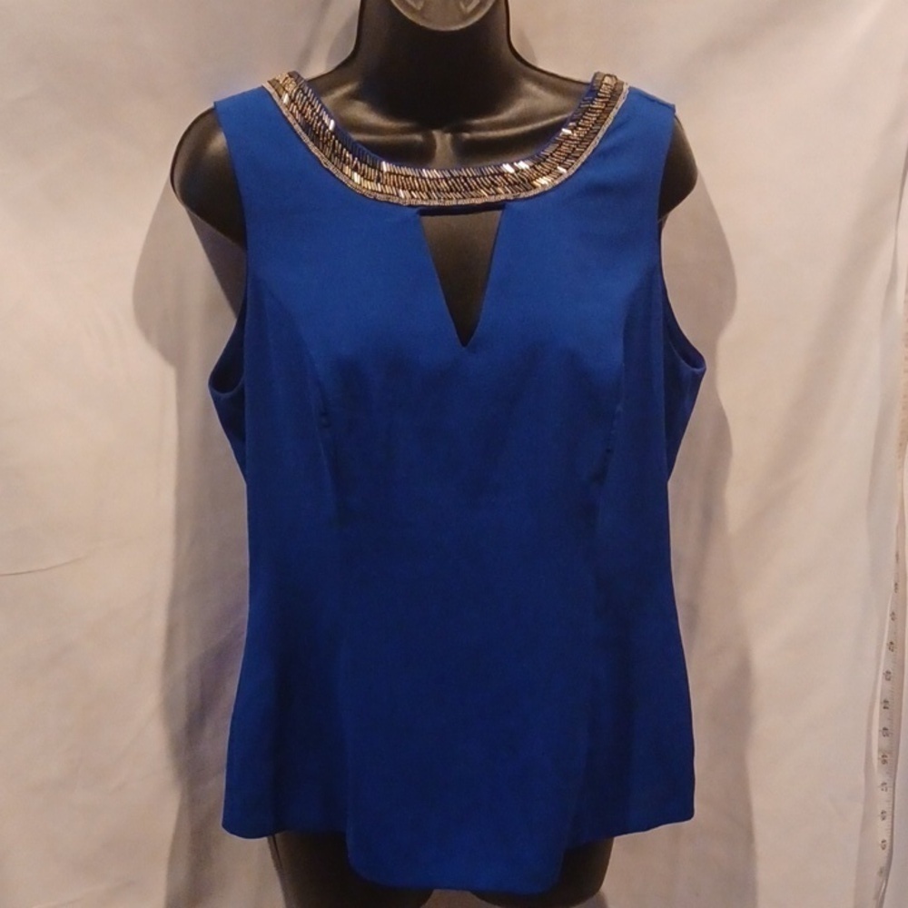 XOXO Women's Royal Blue Sleeveless Beaded Shirt Blue Size L